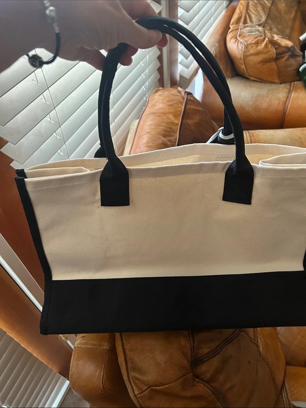 Canvas Tote Bag - Black & Cream 'And So The Adventure Begins'